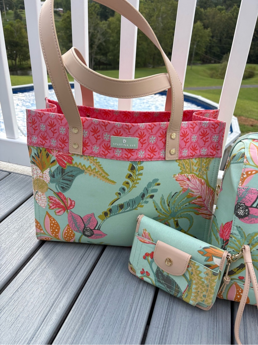 Spartina 449 Mint Floral Travel Set with Pink Accents - Picture 3 of 5